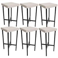 Kit 06 Banquetas Alta Bar Cozinha Sala De Jantar Preto Stella L02 Linho Cru - Lyam Decor - 1