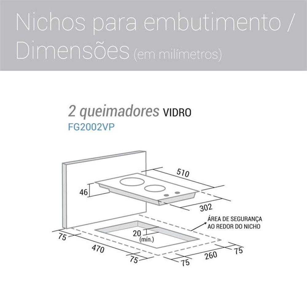 Fogão De Mesa Cooktop 2 Bocas Vidro Preto À Gás Suggar FG2002VP Bivolt - 10
