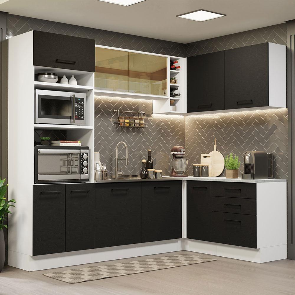 Cozinha Completa 399001 Com Armário E Balcão Branco/Preto - 1
