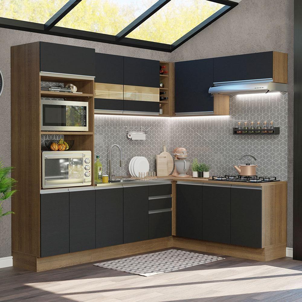 Cozinha Completa 419001 Com Armário E Balcão Rustic/Preto - 1