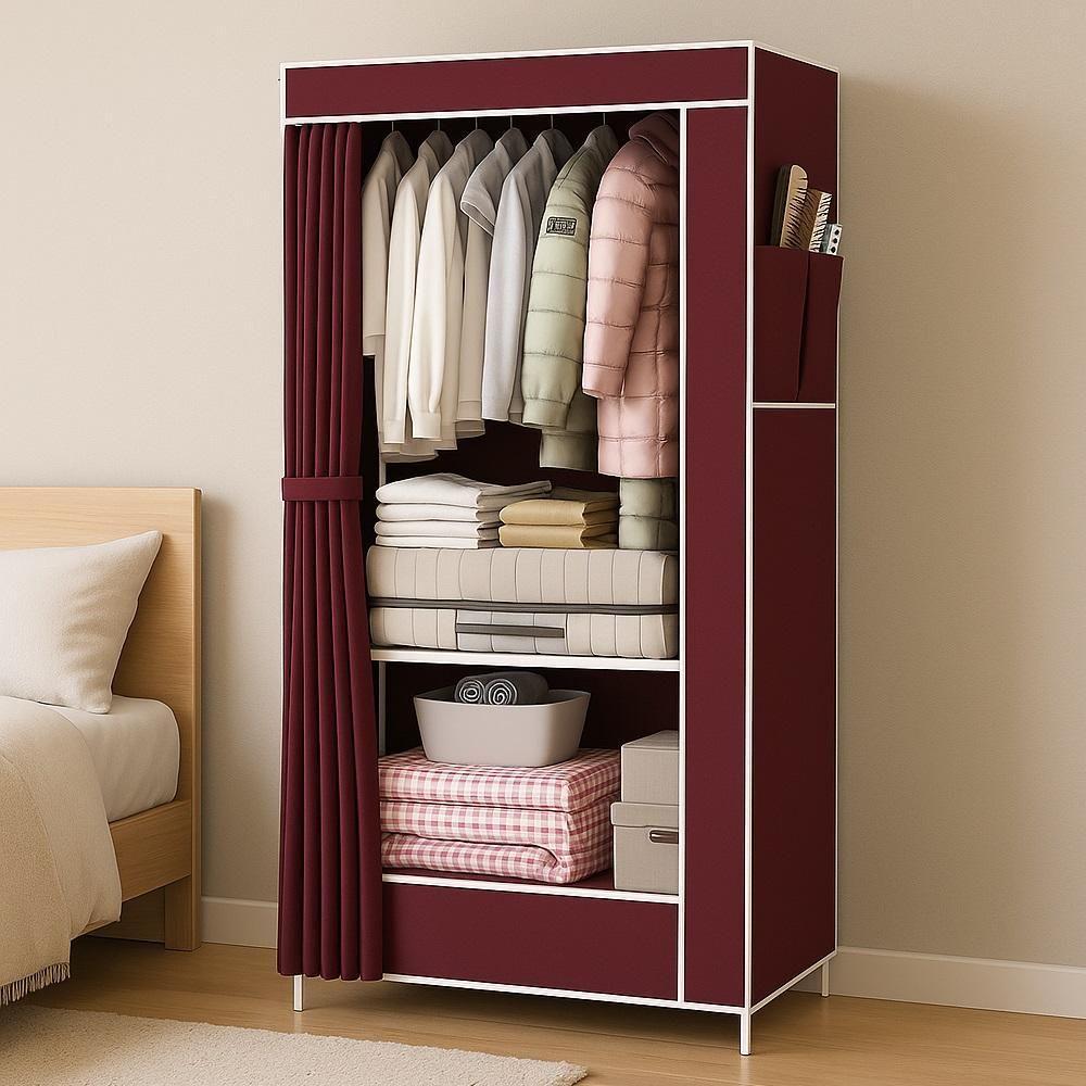 Cabideiro Organizador De Roupas Sapatos Brinquedo Roupa De Cama Com 1 Prateleira Multiuso Portatil Luxo Vermelho - 2