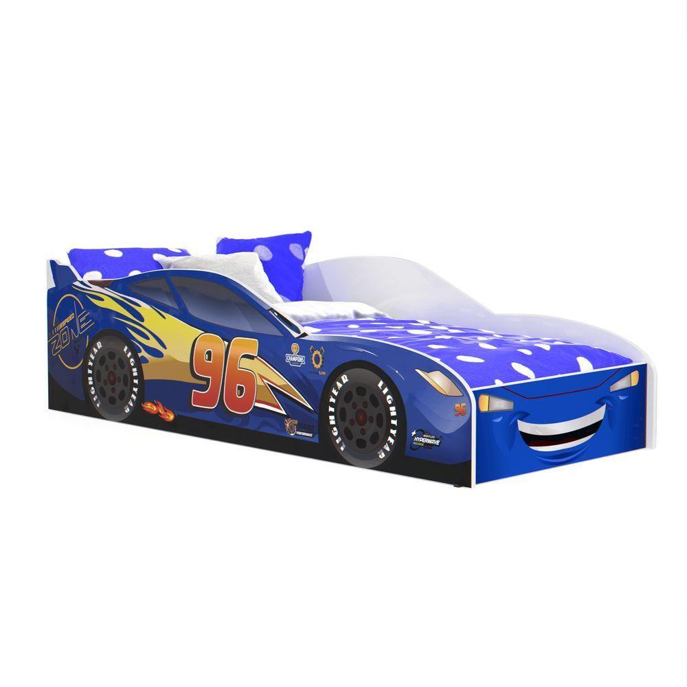 Cama Infantil Carro Com Grade Proteção E Colchão Azul - 5