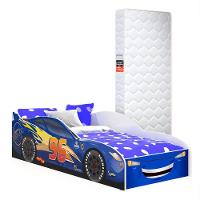 Cama Infantil Carro Com Grade Proteção E Colchão Azul - 1