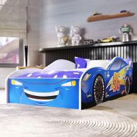Cama Infantil Carro Com Grade Proteção E Colchão Azul - 3