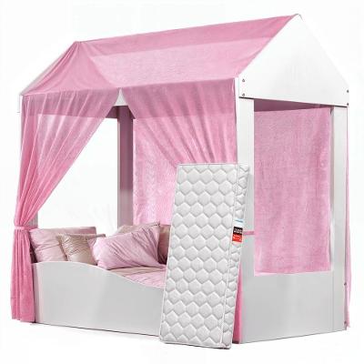 Cama Infantil Colina Casinha Com Voal E Colchão Branco Rosa