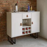 Buffet Com Adega E Nichos Branco Pés Metálicos Preto Moderno - 1