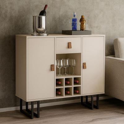 Buffet Com Adega E Nichos Branco Pés Metálicos Preto Moderno