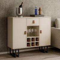 Buffet Com Adega E Nichos Branco Pés Metálicos Preto Moderno - 1