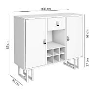 Buffet Com Adega E Nichos Branco Pés Metálicos Preto Moderno - 3