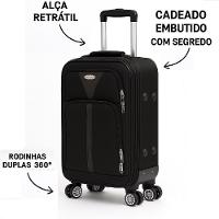 Kit Malas Viagem Rigidas 3 Peças Preta Expansivel 4 Rodas Giratorias 360º Cadeado Senha Bolso Frontal Tamanhos P M G - 5