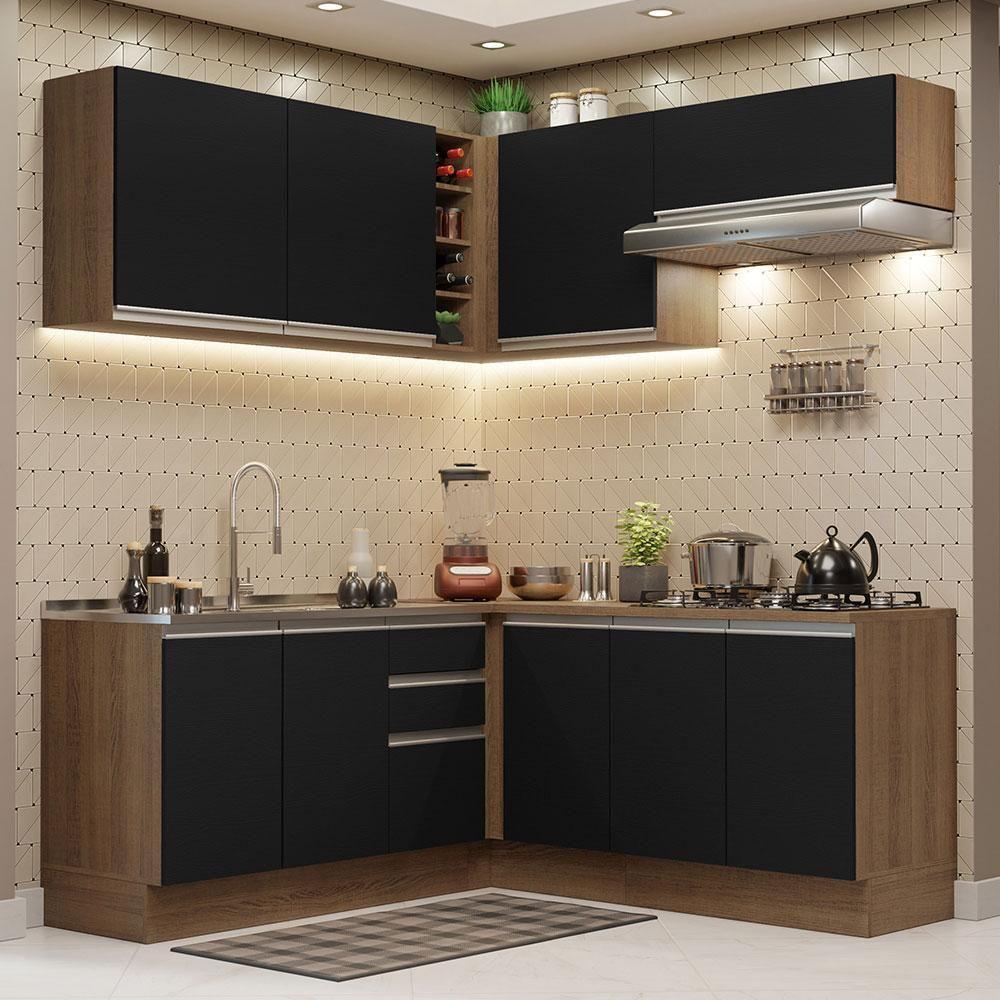 Cozinha Completa 349003 Com Armário E Balcão Rustic/Preto - 1