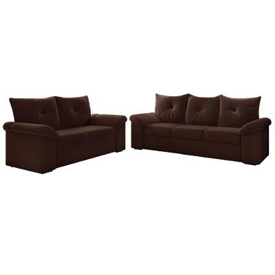 Conjunto De Sofá 2 E 3 Lugares Taurus Veludo Mamflex Marrom