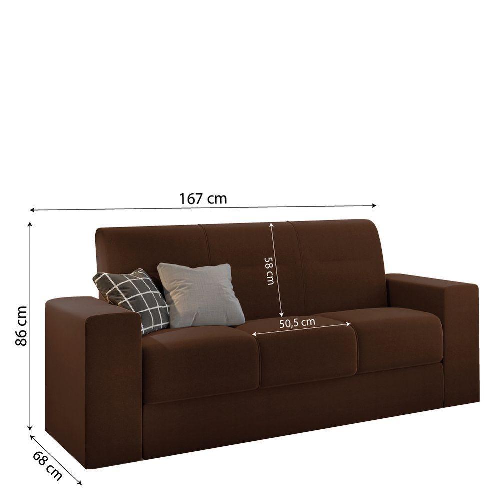 Conjunto De Sofá 2 E 3 Lugares Leon Veludo Mamflex Marrom - 2
