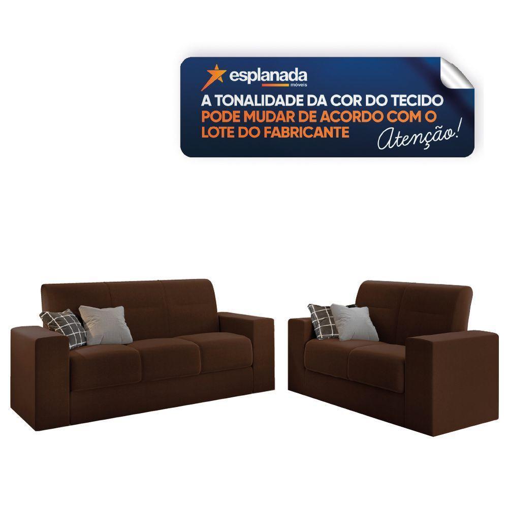 Conjunto De Sofá 2 E 3 Lugares Leon Veludo Mamflex Marrom - 5