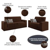 Conjunto De Sofá 2 E 3 Lugares Leon Veludo Mamflex Marrom