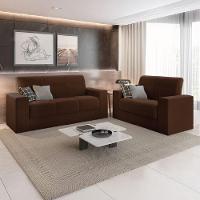 Conjunto De Sofá 2 E 3 Lugares Leon Veludo Mamflex Marrom - 6