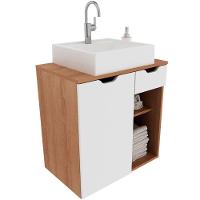 Gabinete De Banheiro 60 Cm 1 Porta Com Cuba Romana Amêndoa/branco - 1