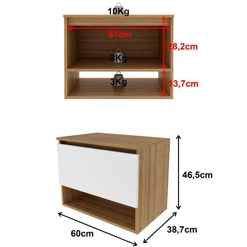 Gabinete De Banheiro 60 Cm 1 Porta E Nicho Valente Amêndoa/branco - 5