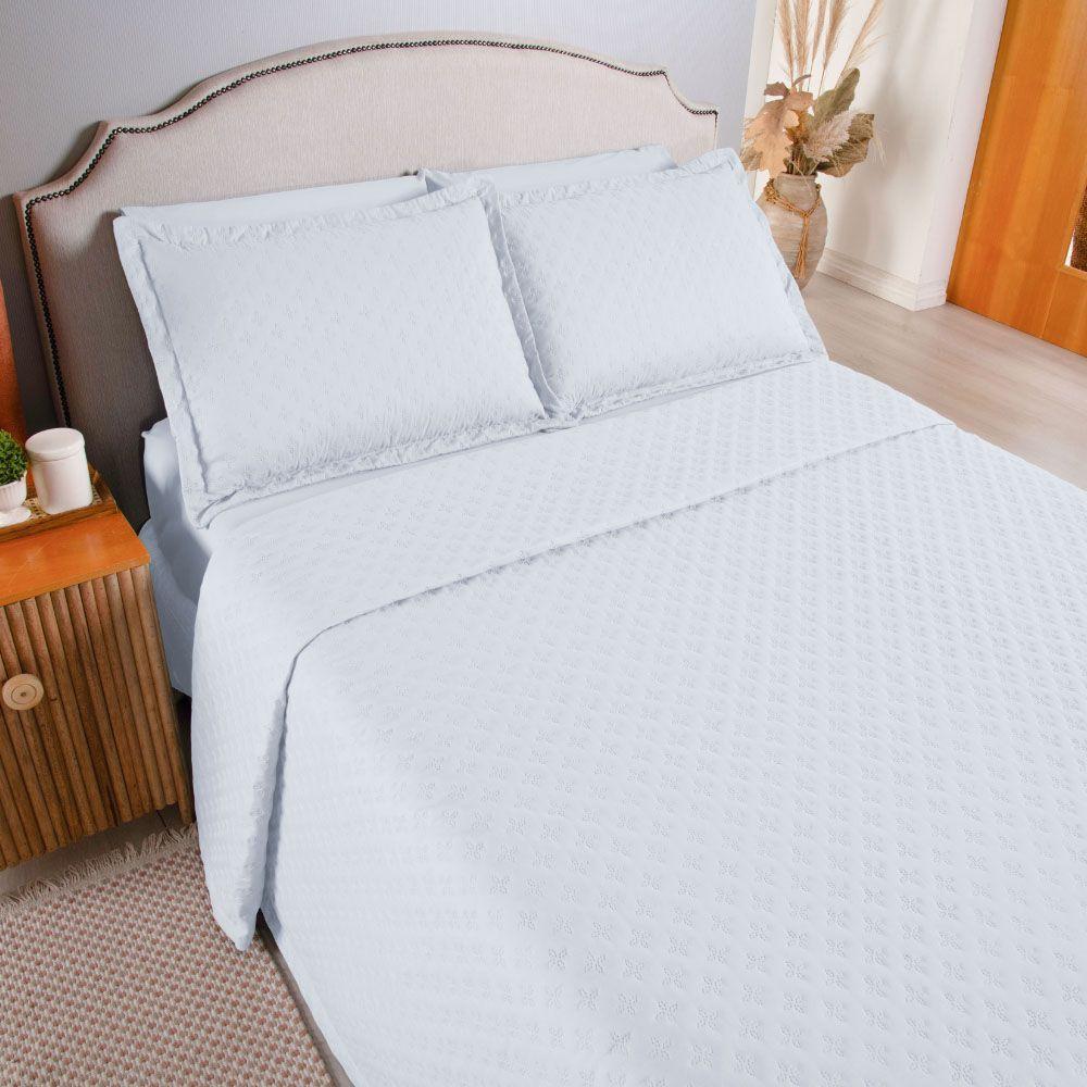 Kit Cobre Leito Colcha Select King 3 Peças Matelado Dupla Face Microfibra - Branco - 100% Poliéster - 2