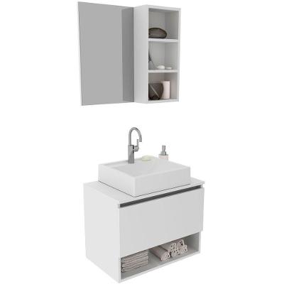 Kit Gabinete E Espelheira De Banheiro 60 Cm Cuba Valente Branco