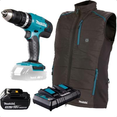 Kit Colete Térmico + Parafusadeira Furadeira De Impacto + Bateria Bl1830b E Carregador + Bolsa Makita 110V