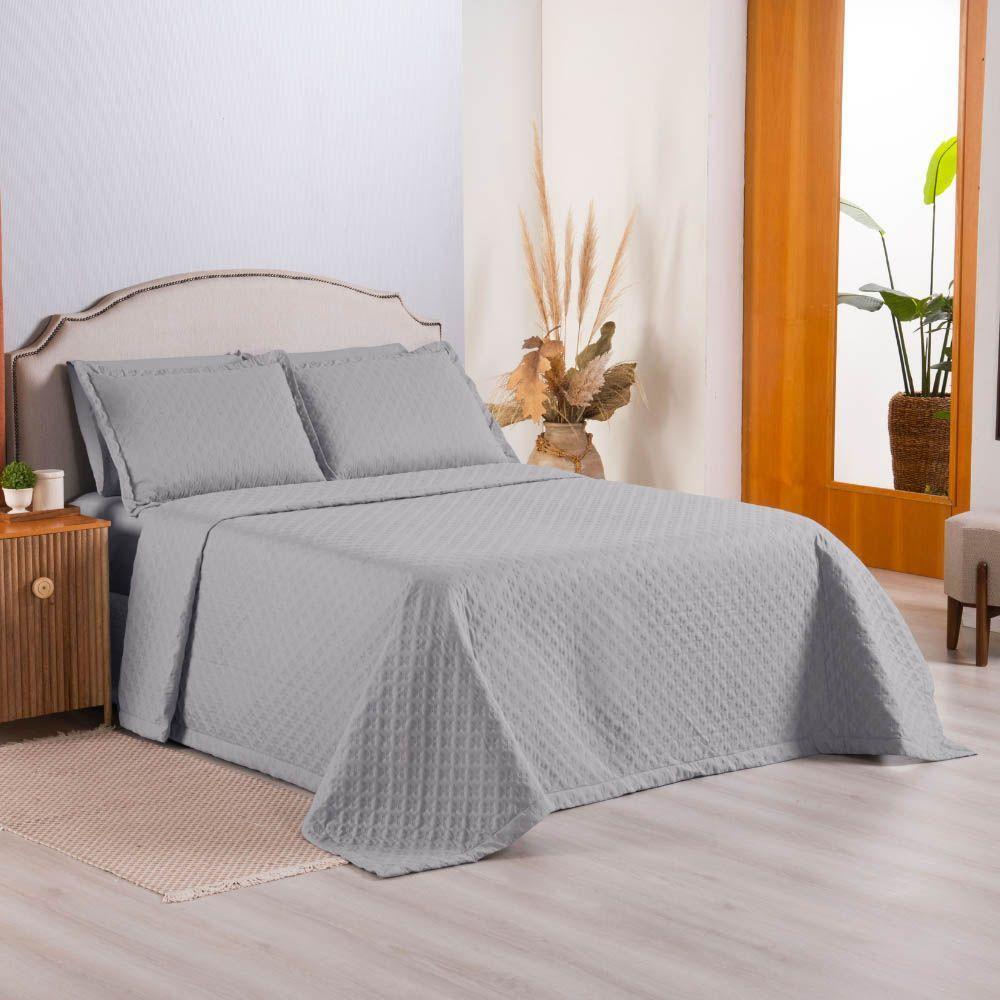 Kit Cobre Leito Colcha Select King 3 Peças Matelado Dupla Face Microfibra - Cinza - 100% Poliéster - 1