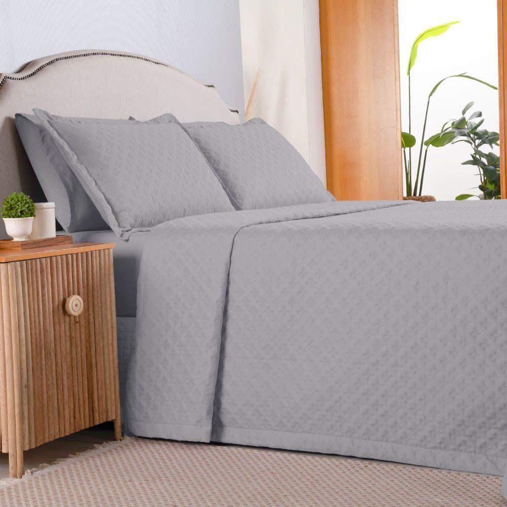Kit Cobre Leito Colcha Select Casal 3 Peças Matelado Dupla Face Microfibra - Cinza - 100% Poliéster - 3