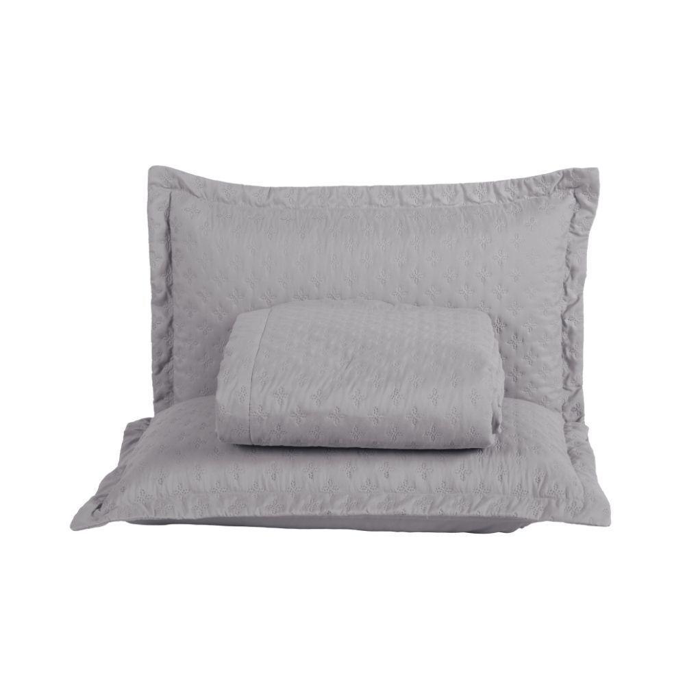 Kit Cobre Leito Colcha Select Casal 3 Peças Matelado Dupla Face Microfibra - Cinza - 100% Poliéster - 8