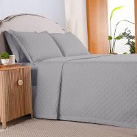 Kit Cobre Leito Colcha Select Casal 3 Peças Matelado Dupla Face Microfibra - Cinza - 100% Poliéster - 3