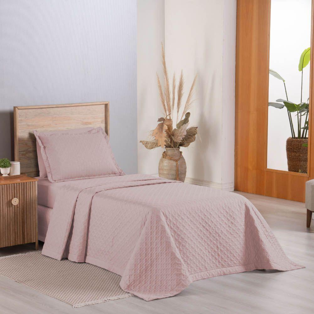 Kit Cobre Leito Colcha Select Solteiro 2 Peças Matelado Dupla Face Microfibra - Rose - 100% Poliéster - 1