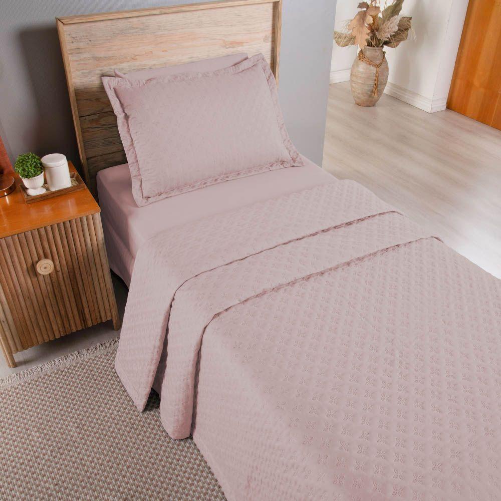 Kit Cobre Leito Colcha Select Solteiro 2 Peças Matelado Dupla Face Microfibra - Rose - 100% Poliéster - 2