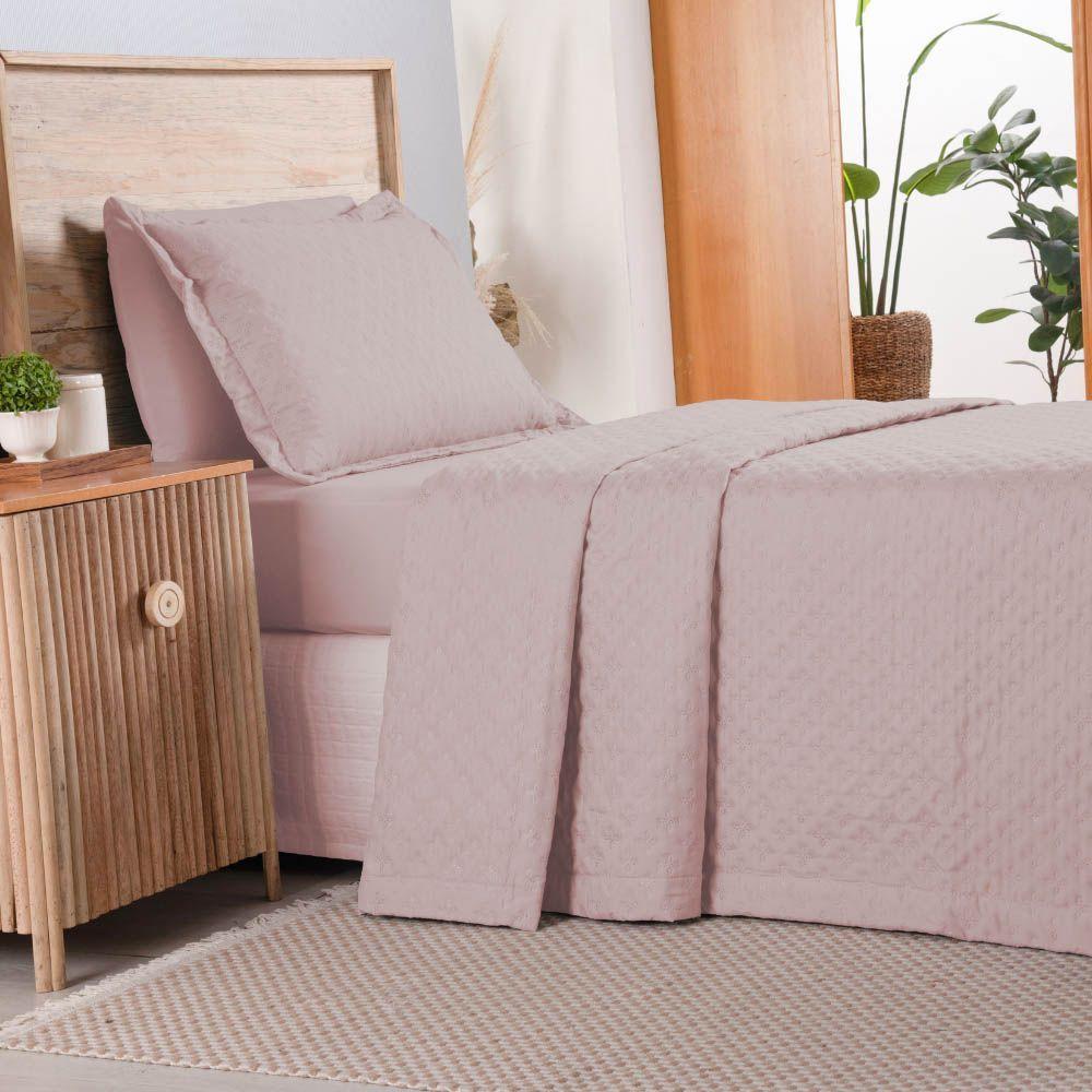 Kit Cobre Leito Colcha Select Solteiro 2 Peças Matelado Dupla Face Microfibra - Rose - 100% Poliéster - 3