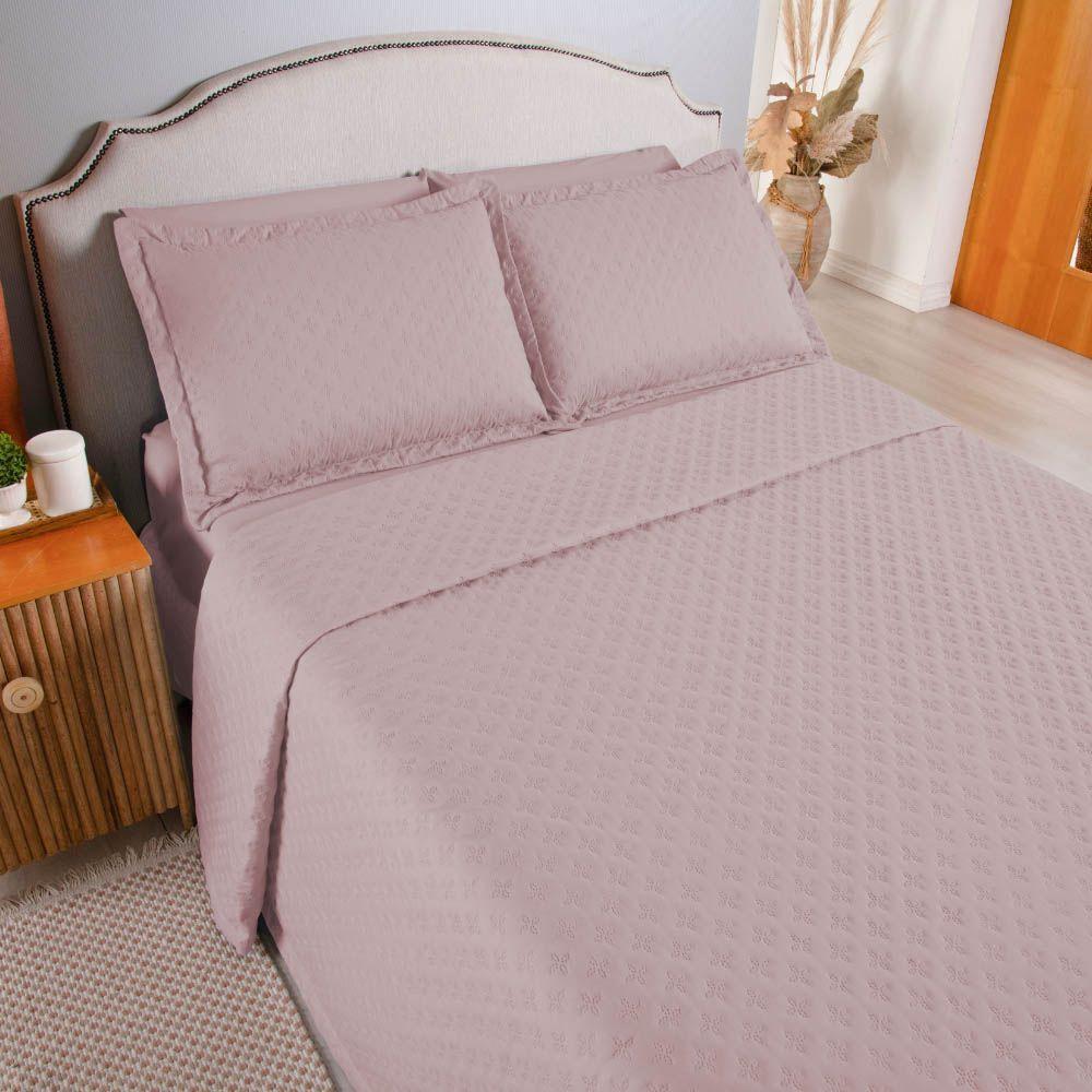 Kit Cobre Leito Colcha Select Casal 3 Peças Matelado Dupla Face Microfibra - Rose - 100% Poliéster - 2