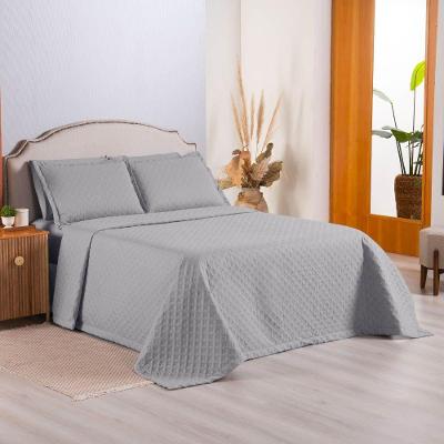 Kit Cobre Leito Colcha Select Queen 3 Peças Matelado Dupla Face Microfibra - Cinza - 100% Poliéster