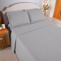 Kit Cobre Leito Colcha Select Queen 3 Peças Matelado Dupla Face Microfibra - Cinza - 100% Poliéster - 2