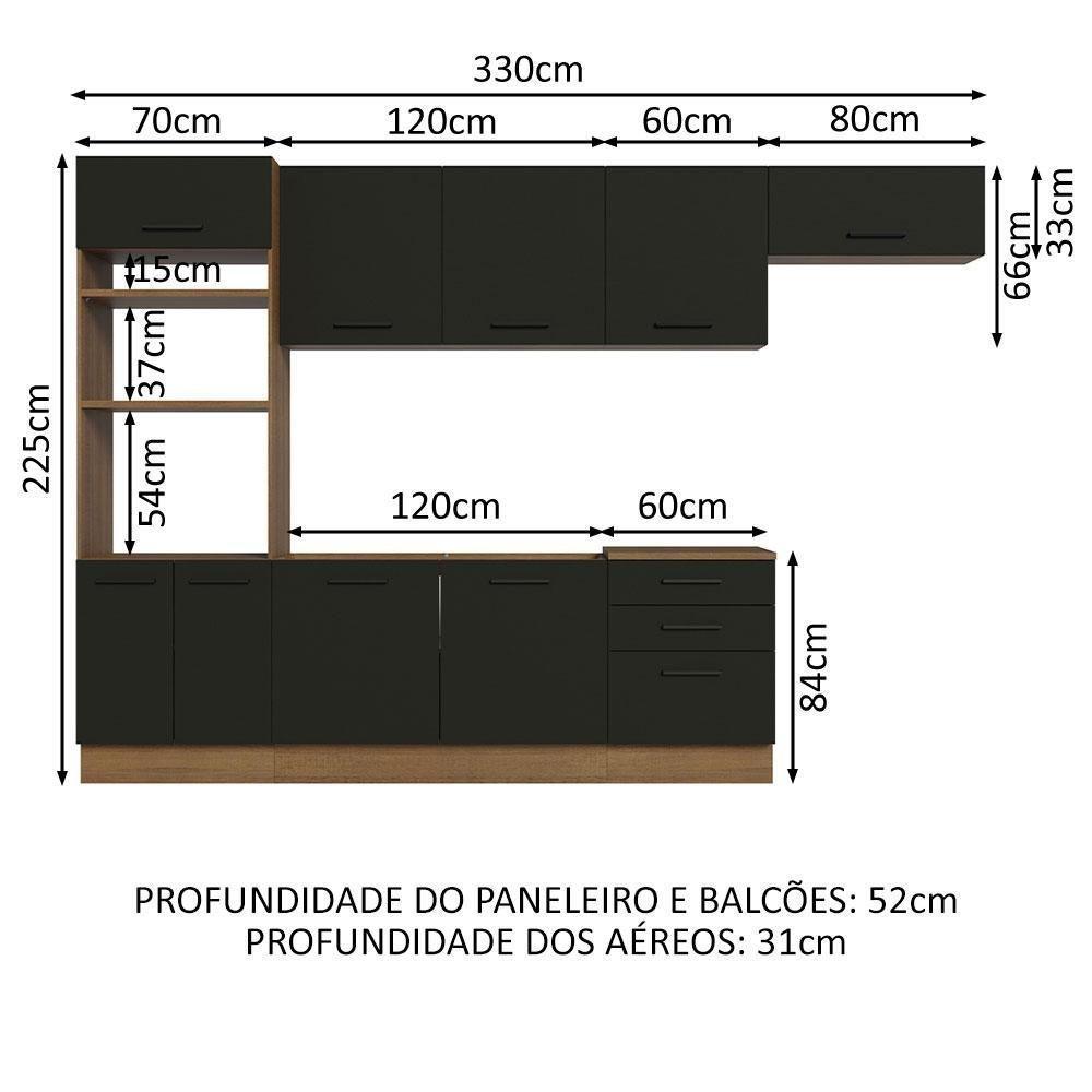 Cozinha Completa 330001 Com Armário E Balcão Rustic/Preto - 9