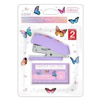 Mini Grampeador Borboleta Com Extrator E Grampos 12 Folhas Roxo - Tilibra - 1