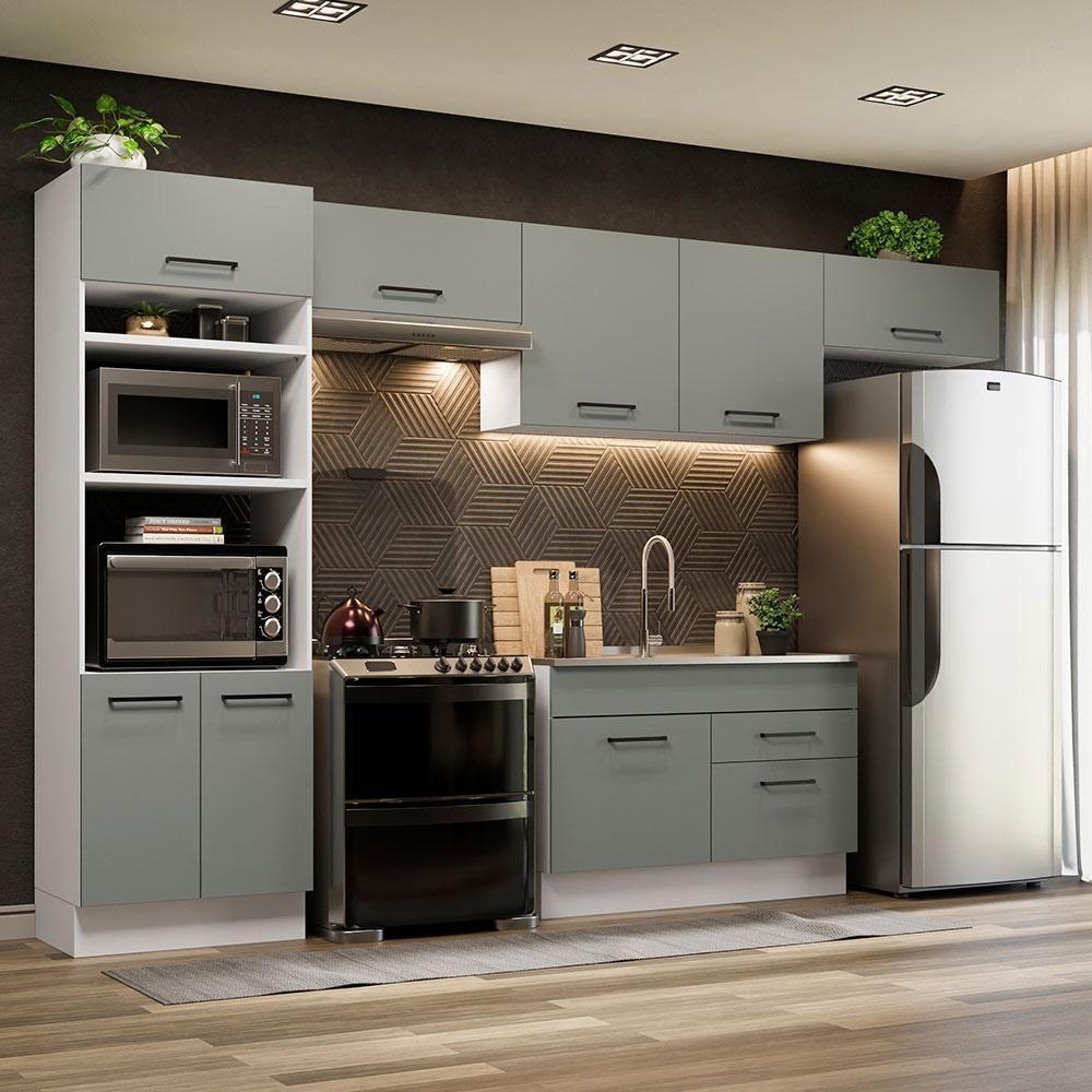 Cozinha Completa 350001 Com Armário E Balcão Branco/Cinza - 1