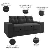 Sofá Namoradeira 3 Lugares 1,70m Ibiza Suede Selmer Cinza