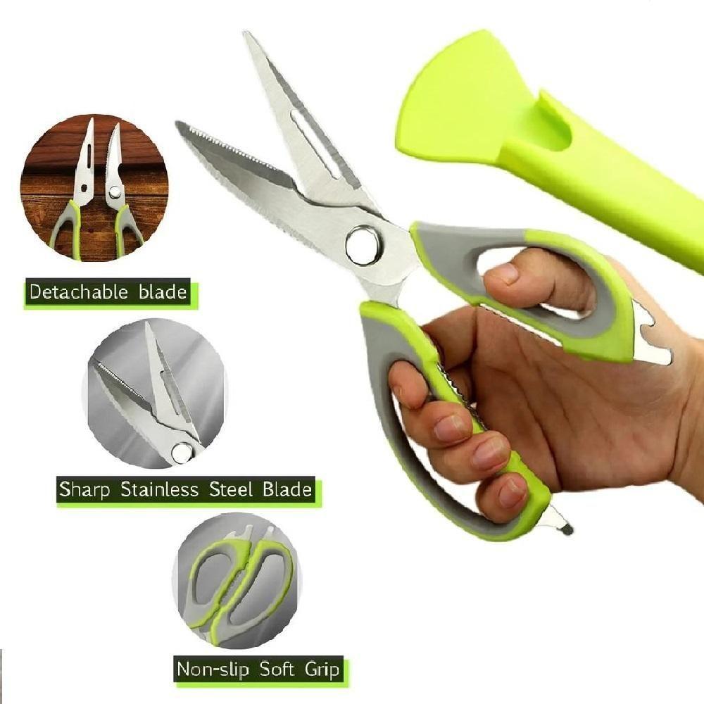 Tesoura Culinaria Profissional Multifuncoes 6 Em 1 Faca Descasca Corta Quebra Nozes Abre Garrafa Em Aco Inox Desmontavel - 4