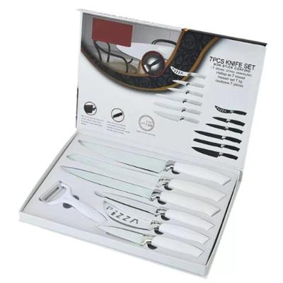 Conjunto De Facas De Cozinha Ceramica Branca 7 Peças Kit Profissional Churrasco Carnes Paes Pizza Com Descascador Frutas