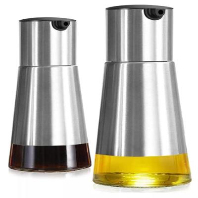 Kit Galheteiro Inox Vidro Com Suporte Porta Azeite Vinagre Completo 3 Pecas Cozinha Luxo 230mlrte