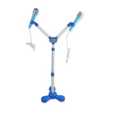 Kit Microfone Infantil Duplo Com Pedestal Conecta No Celular Som E Luz De Led Karaoke Rock Hero Squad Menino