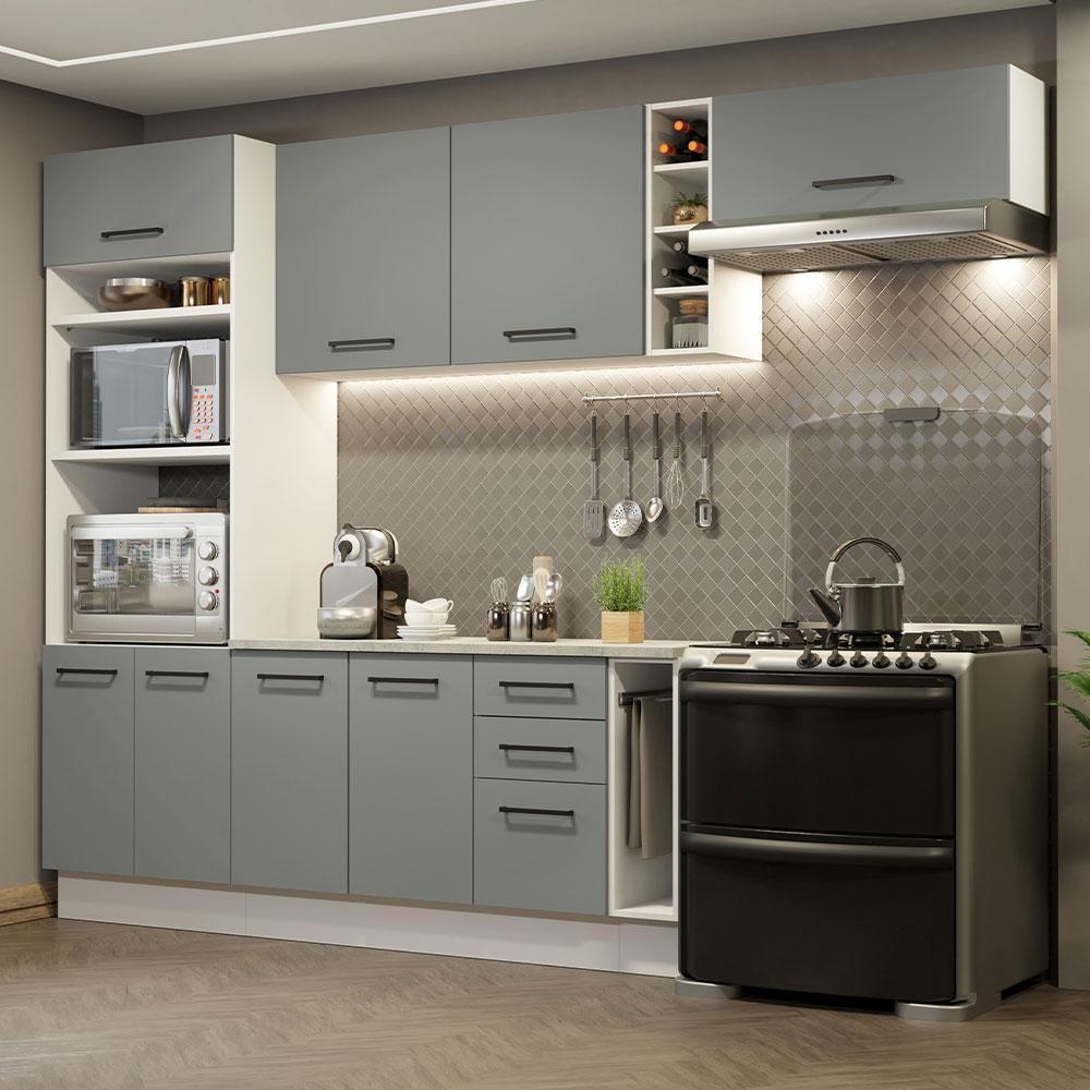 Cozinha Completa 290004 Com Armário E Balcão Branco/Cinza - 1