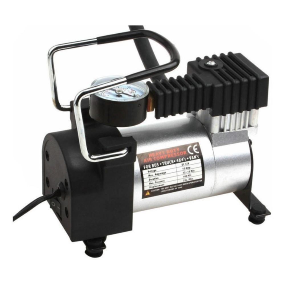 Mini Compressor De Ar 12v Automotivo Multiuso Em Metal Com Manometro Calibrador E Inflador De Pneu Bola Balão - 1