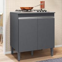 Balcão Com Tampo Para Cooktop 5 Bocas 2 Portas Andréia Cinza- Ajl Móveis - 5