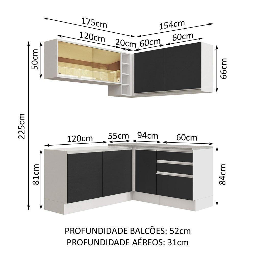 Cozinha Completa 329002 Com Armário E Balcão Branco/Preto - 9