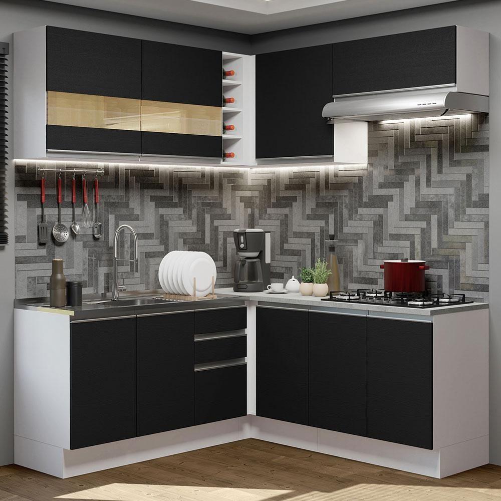 Cozinha Completa 349001 Com Armário E Balcão Branco/Preto - 1