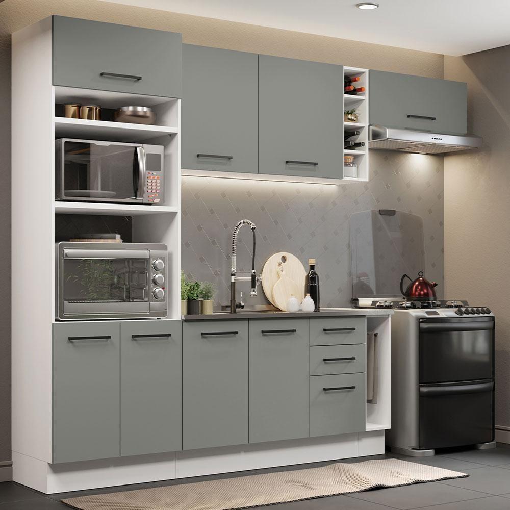 Cozinha Completa 290003 Com Armário E Balcão Branco/Cinza - 1