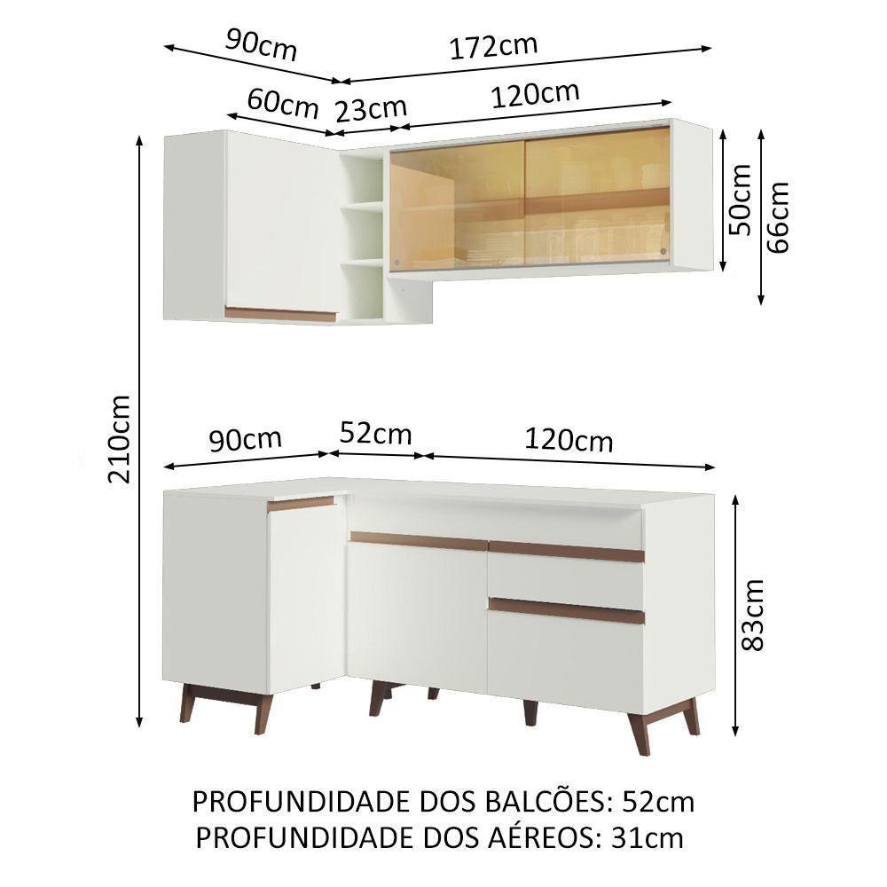 Cozinha Completa De Canto Madesa Reims 262001 Com Armário E Balcão - Branco Branco - 7